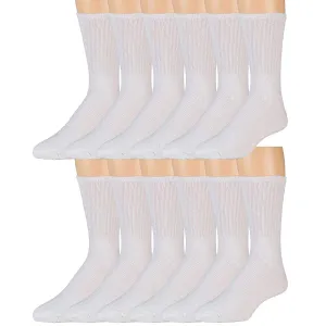 12 Pairs of Cotton Crew Athletic Sports Socks, Size 10-13