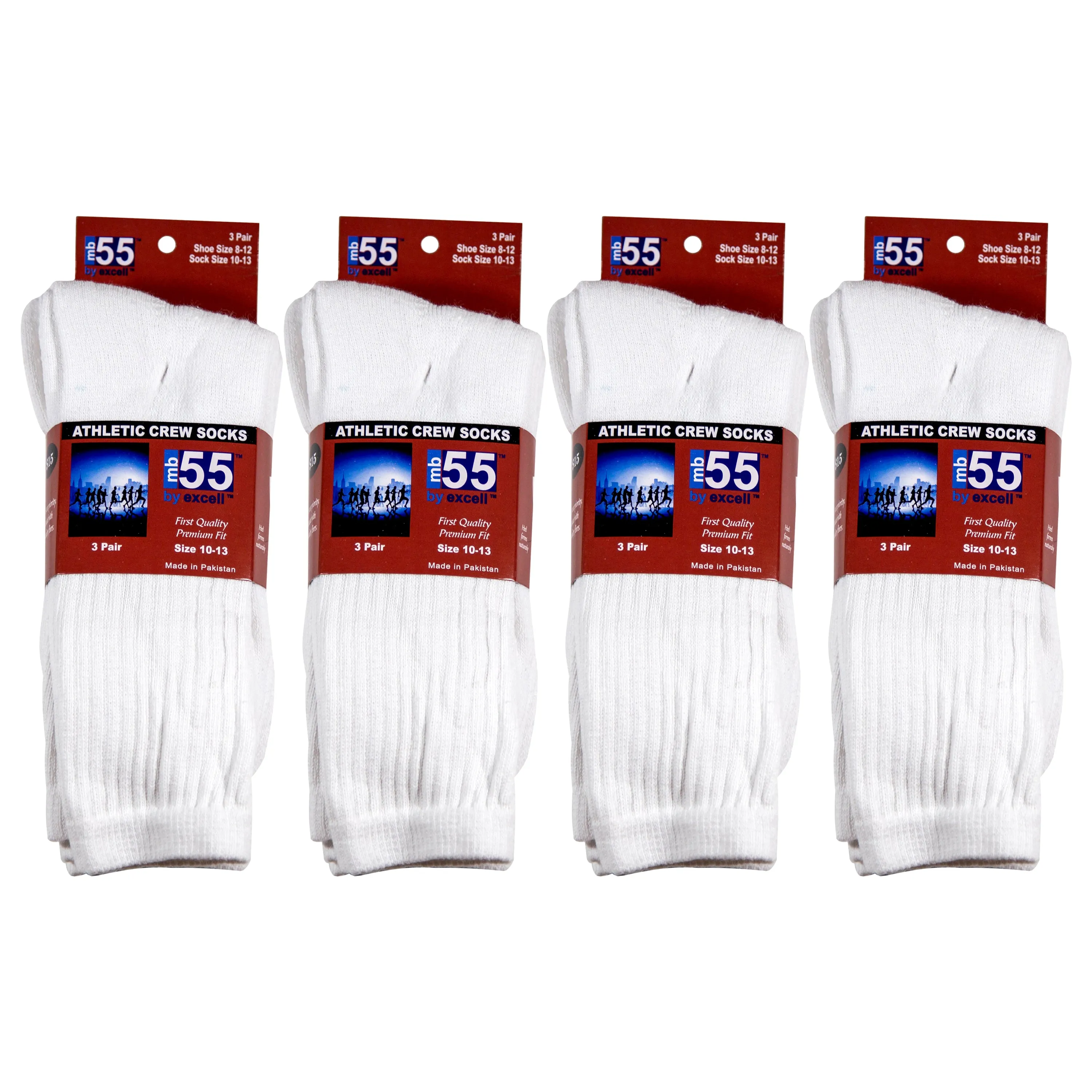 12 Pairs of Cotton Crew Athletic Sports Socks, Size 10-13