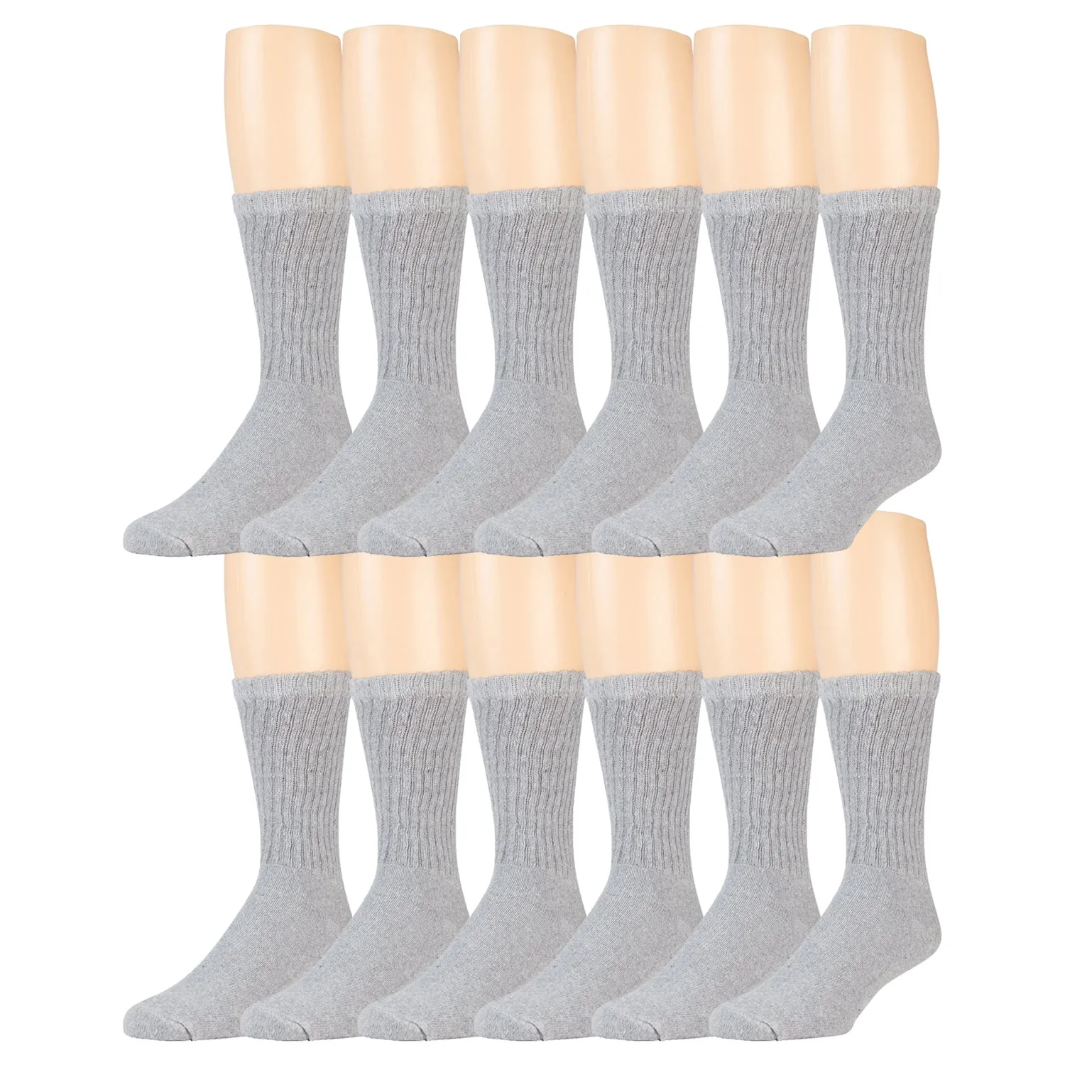 12 Pairs of Cotton Crew Athletic Sports Socks, Size 10-13
