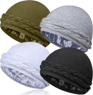 4 Pcs Satin Lined Turban Head Wraps for Men, Halo Turban Head Scarf for Hair