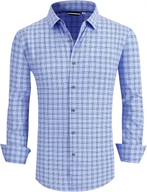 Alex Vando Mens Button Down Shirts Wrinkle Free 4-Way Stretch Print Business Casual Shirt