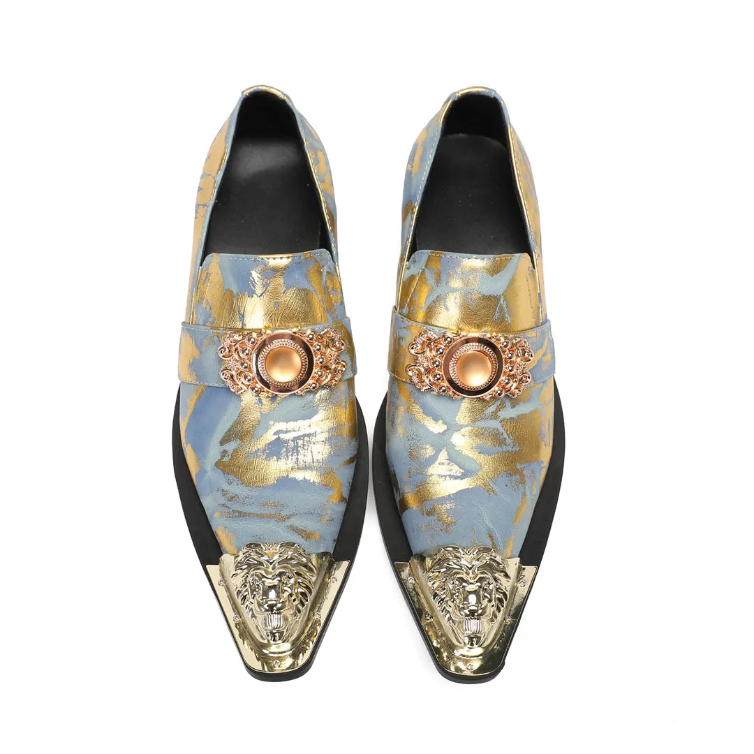 AOMISHOES™  Frammenti Blu Metal Tip Shoes 9194
