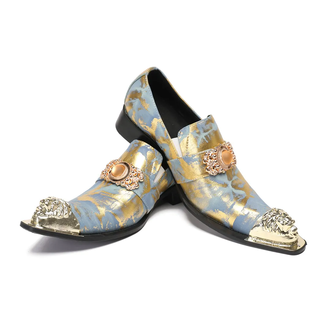 AOMISHOES™  Frammenti Blu Metal Tip Shoes 9194