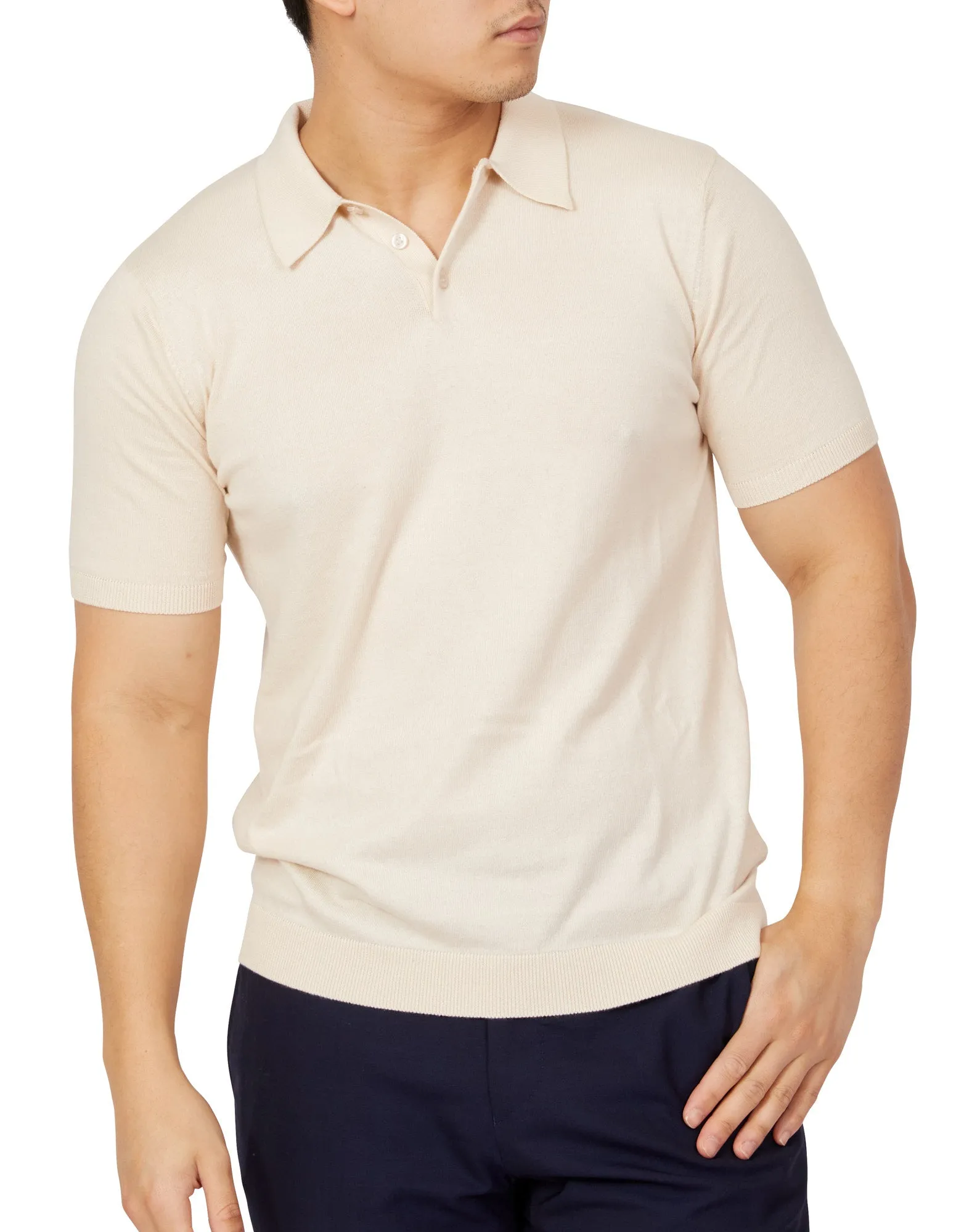 BEAUCAIRE Ultra Fine Cotton Short Sleeve Polo ECRU