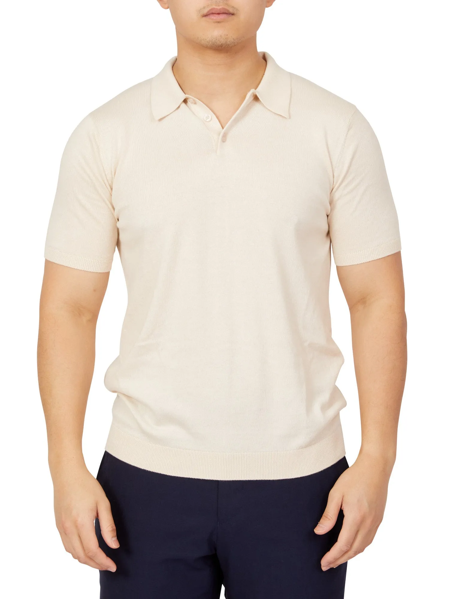 BEAUCAIRE Ultra Fine Cotton Short Sleeve Polo ECRU