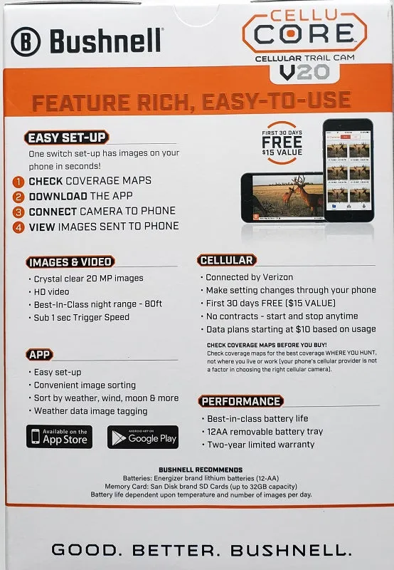Bushnell CelluCORE V20 Low Glow Cellular Trail Camera 119904V