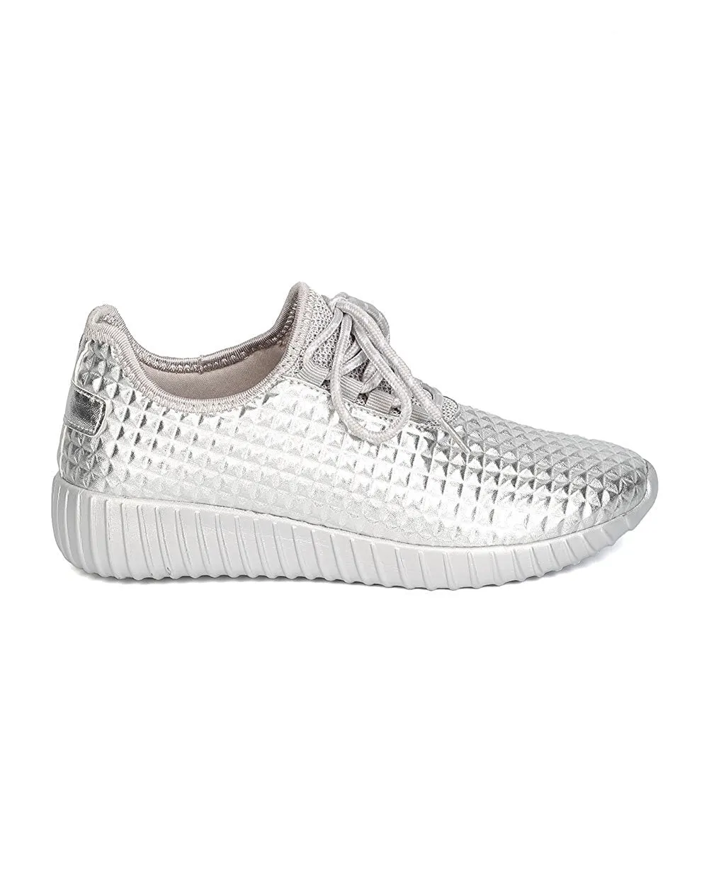 Cape Robbin GB66 Women Metallic Leatherette Quilted Lace Up Jogging Sneaker