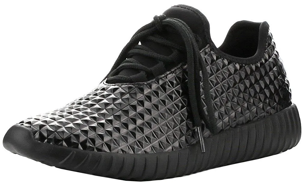 Cape Robbin GB66 Women Metallic Leatherette Quilted Lace Up Jogging Sneaker