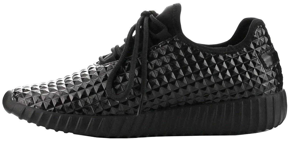 Cape Robbin GB66 Women Metallic Leatherette Quilted Lace Up Jogging Sneaker