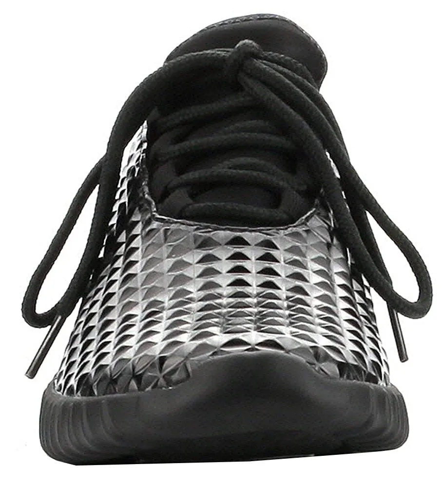 Cape Robbin GB66 Women Metallic Leatherette Quilted Lace Up Jogging Sneaker
