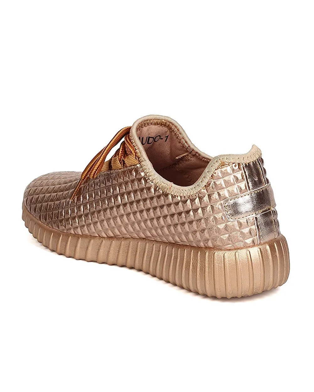 Cape Robbin GB66 Women Metallic Leatherette Quilted Lace Up Jogging Sneaker