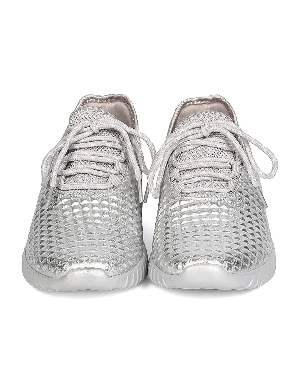 Cape Robbin GB66 Women Metallic Leatherette Quilted Lace Up Jogging Sneaker