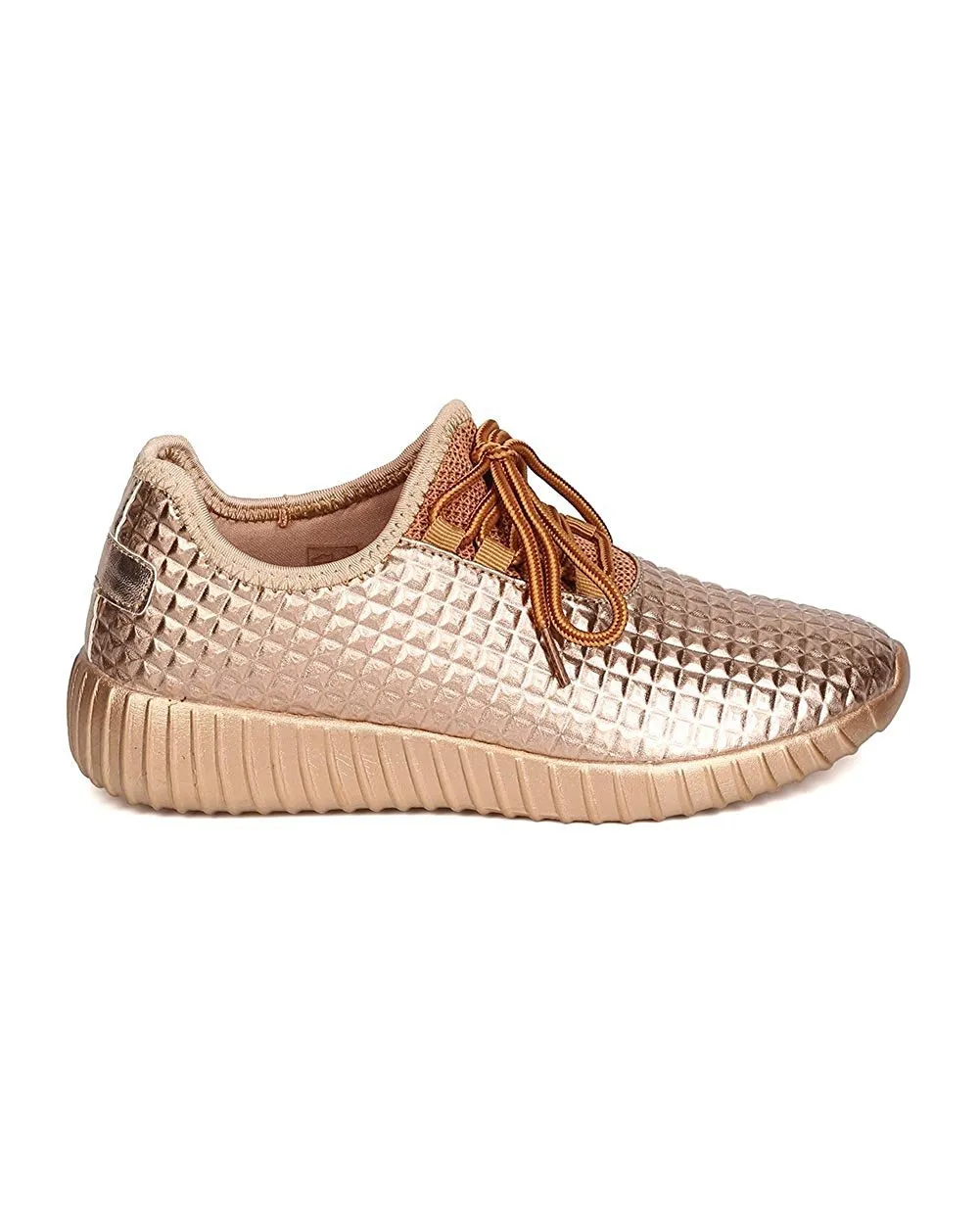 Cape Robbin GB66 Women Metallic Leatherette Quilted Lace Up Jogging Sneaker