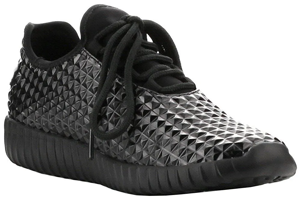 Cape Robbin GB66 Women Metallic Leatherette Quilted Lace Up Jogging Sneaker