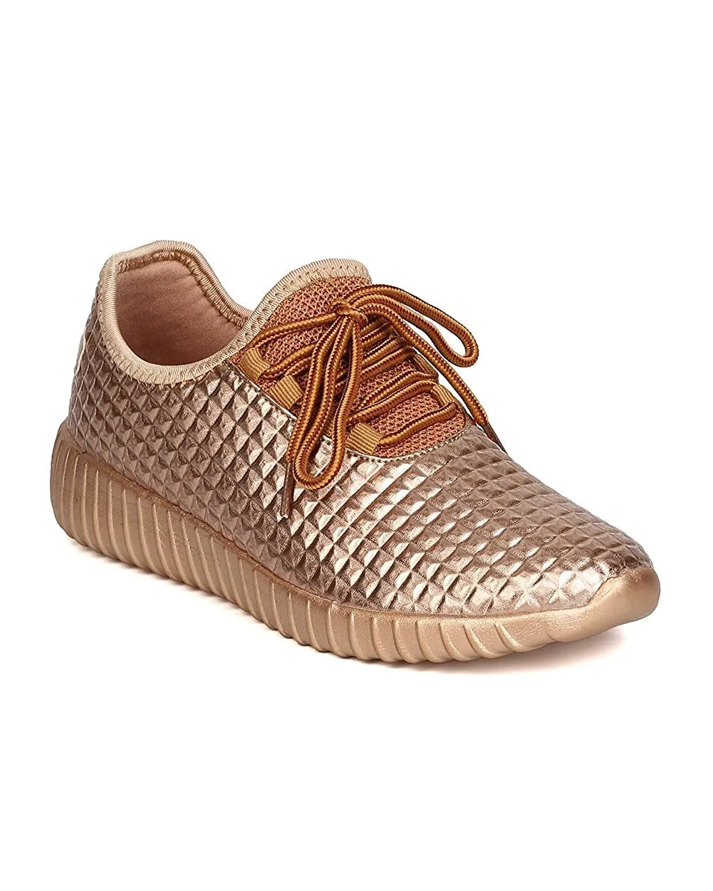 Cape Robbin GB66 Women Metallic Leatherette Quilted Lace Up Jogging Sneaker