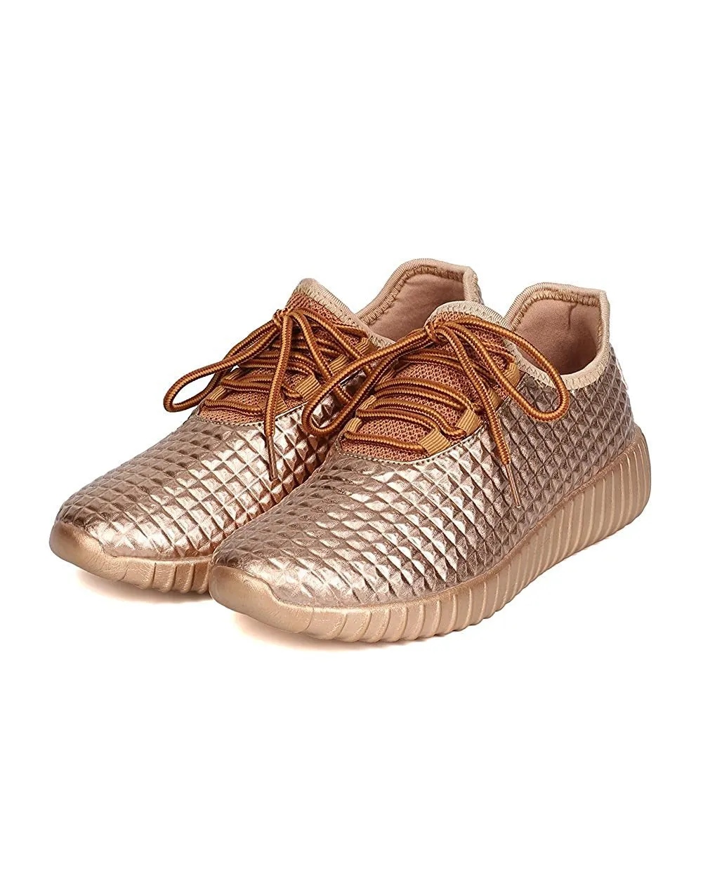 Cape Robbin GB66 Women Metallic Leatherette Quilted Lace Up Jogging Sneaker
