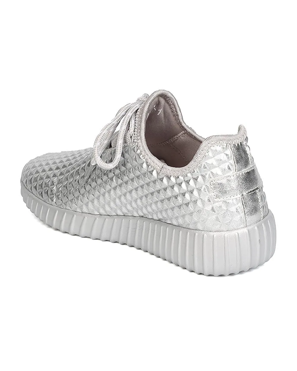 Cape Robbin GB66 Women Metallic Leatherette Quilted Lace Up Jogging Sneaker