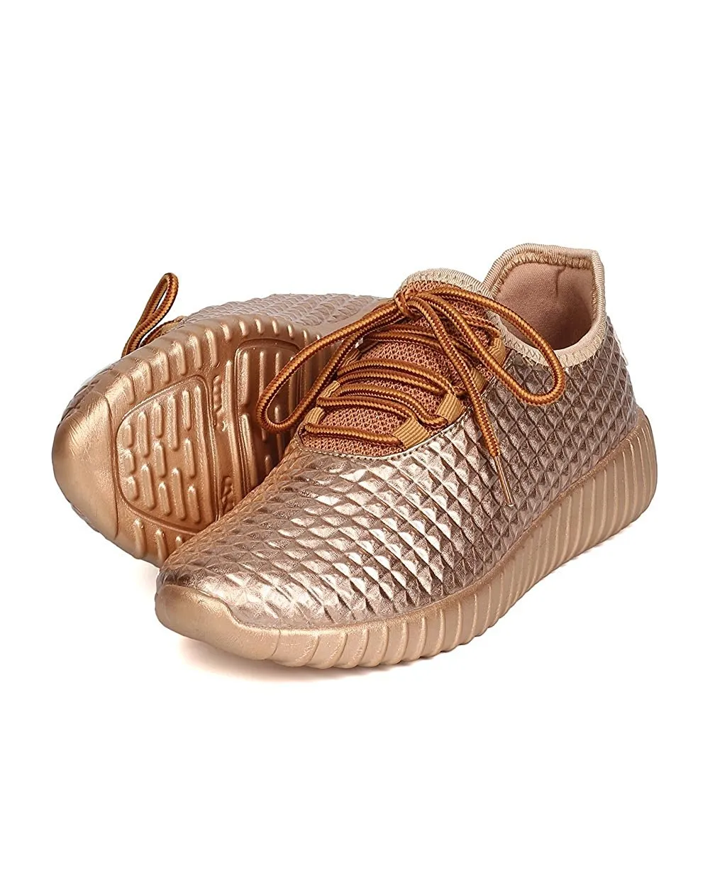 Cape Robbin GB66 Women Metallic Leatherette Quilted Lace Up Jogging Sneaker