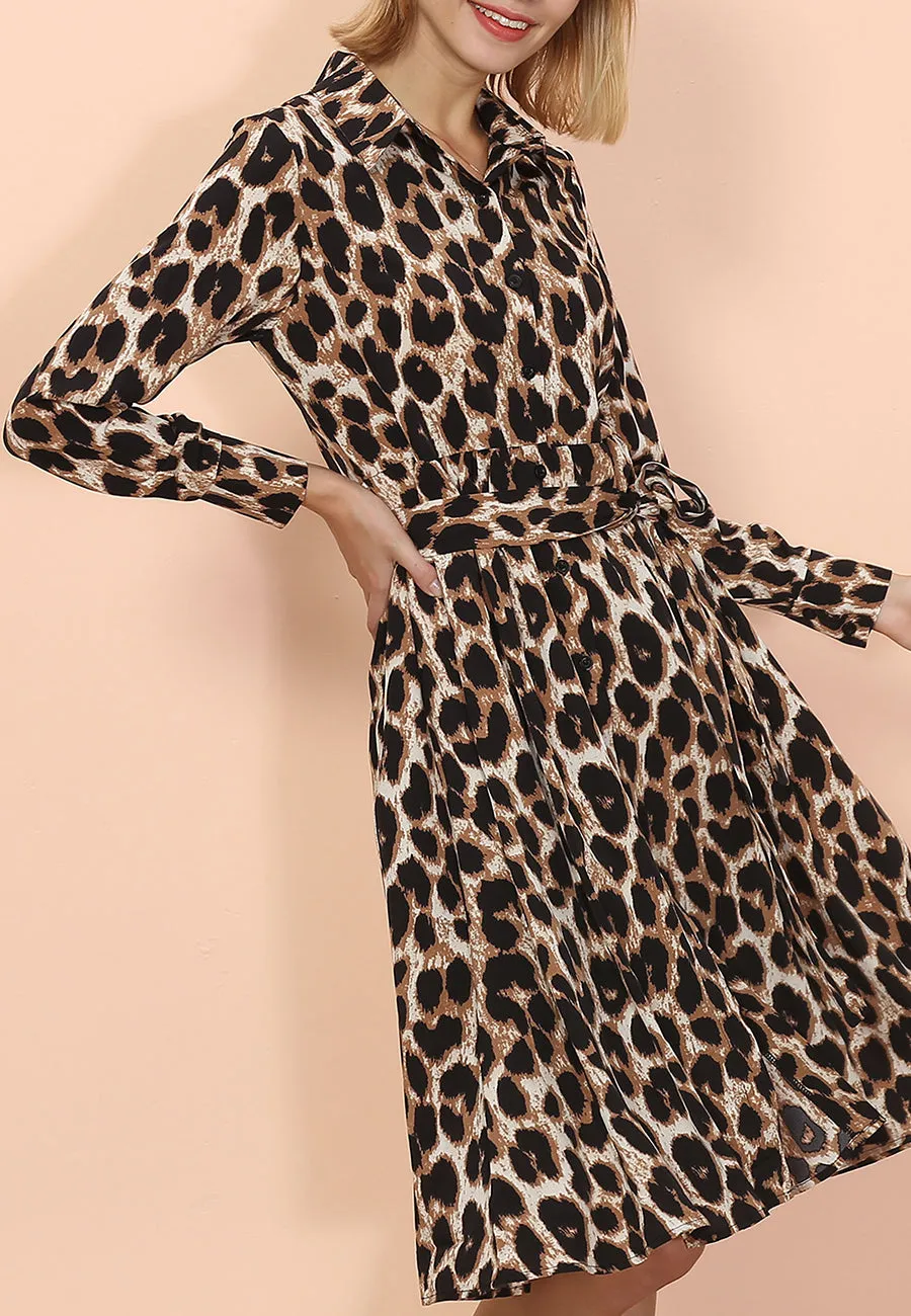 Cheetah Print Midi Ruffle Dress
