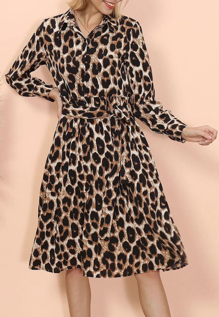 Cheetah Print Midi Ruffle Dress