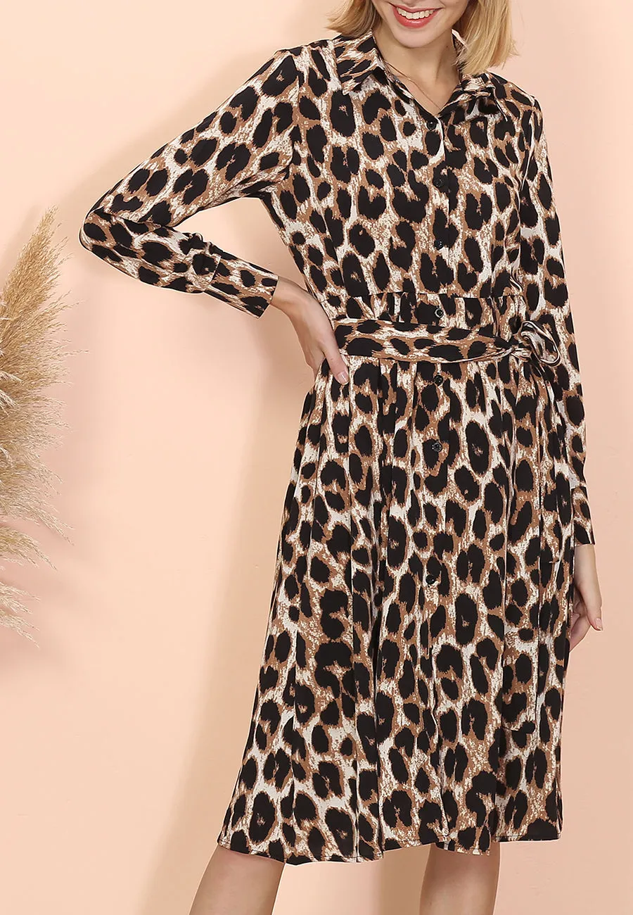 Cheetah Print Midi Ruffle Dress