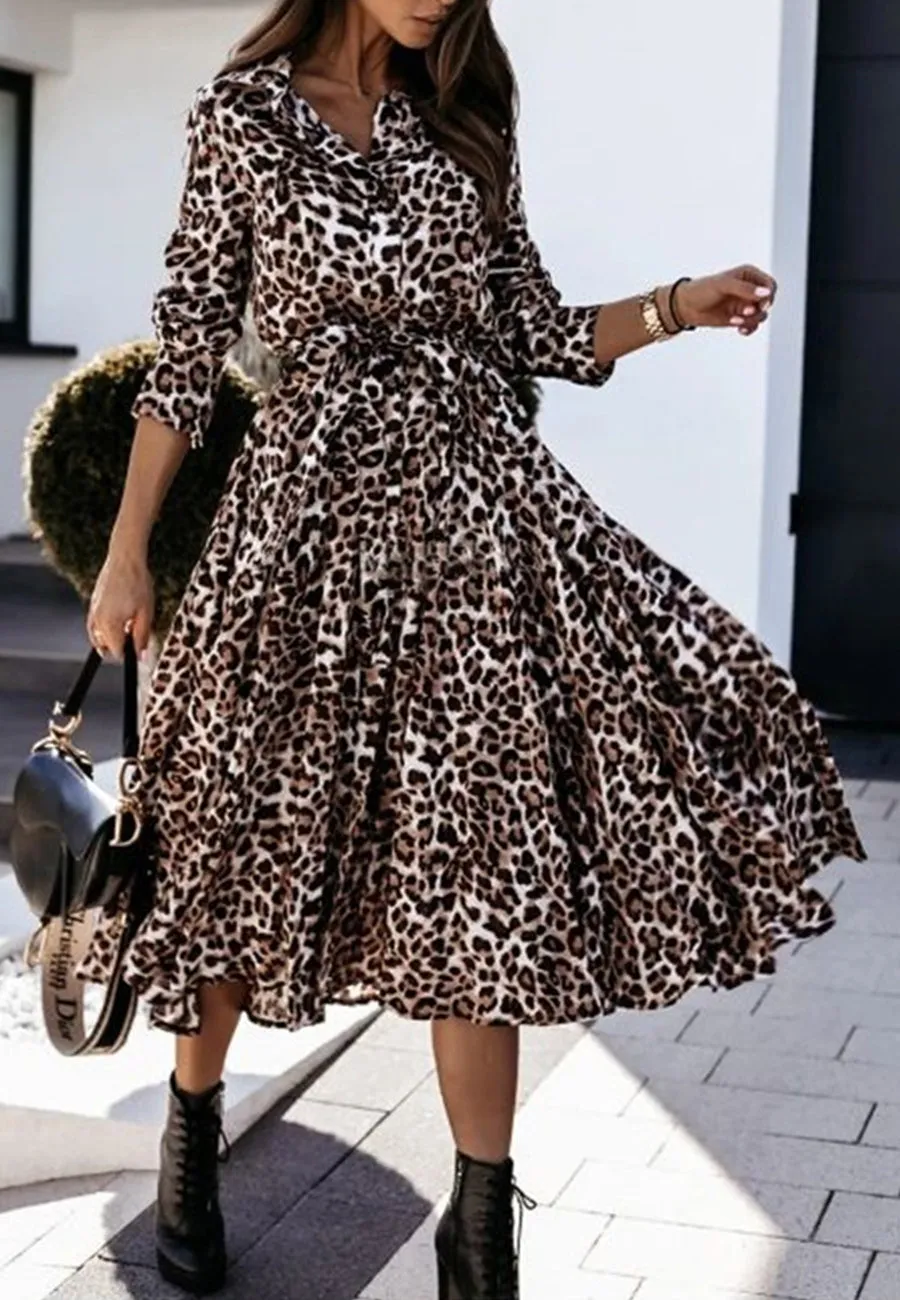Cheetah Print Midi Ruffle Dress