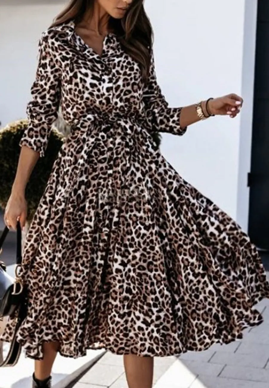 Cheetah Print Midi Ruffle Dress