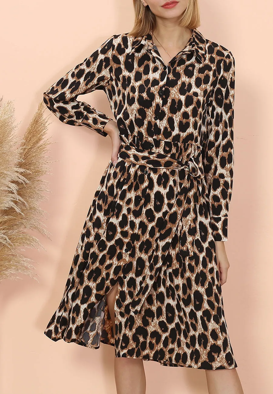 Cheetah Print Midi Ruffle Dress