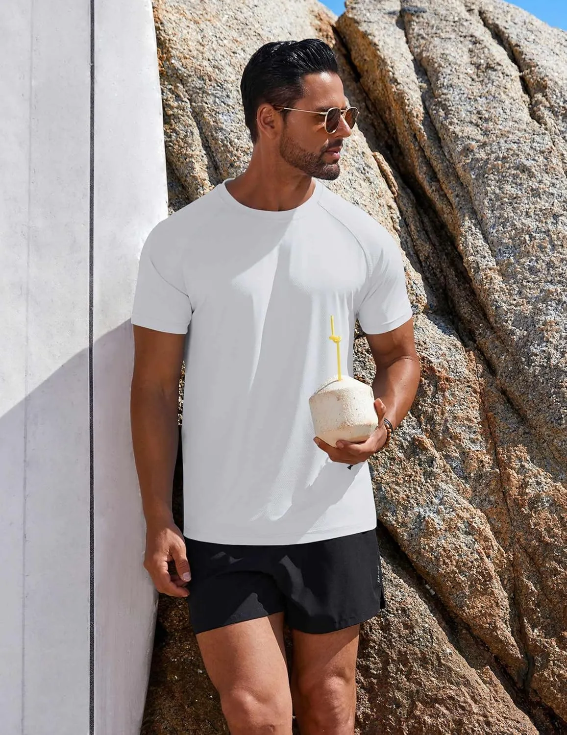 COOFANDY Mens Swim Shirt Short Sleeve UPF 50  Sun Protection Shirt Rah Guard Athletic Quick Dry T Shirts