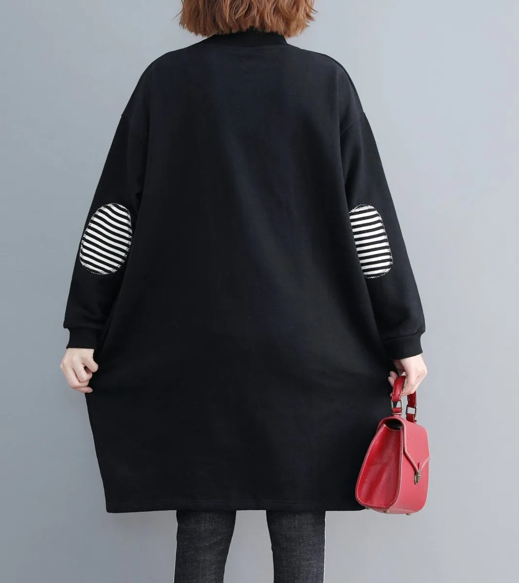 ❤ellazhu Women Casual Baggy Pullover Dress Striped Pocket GA1271