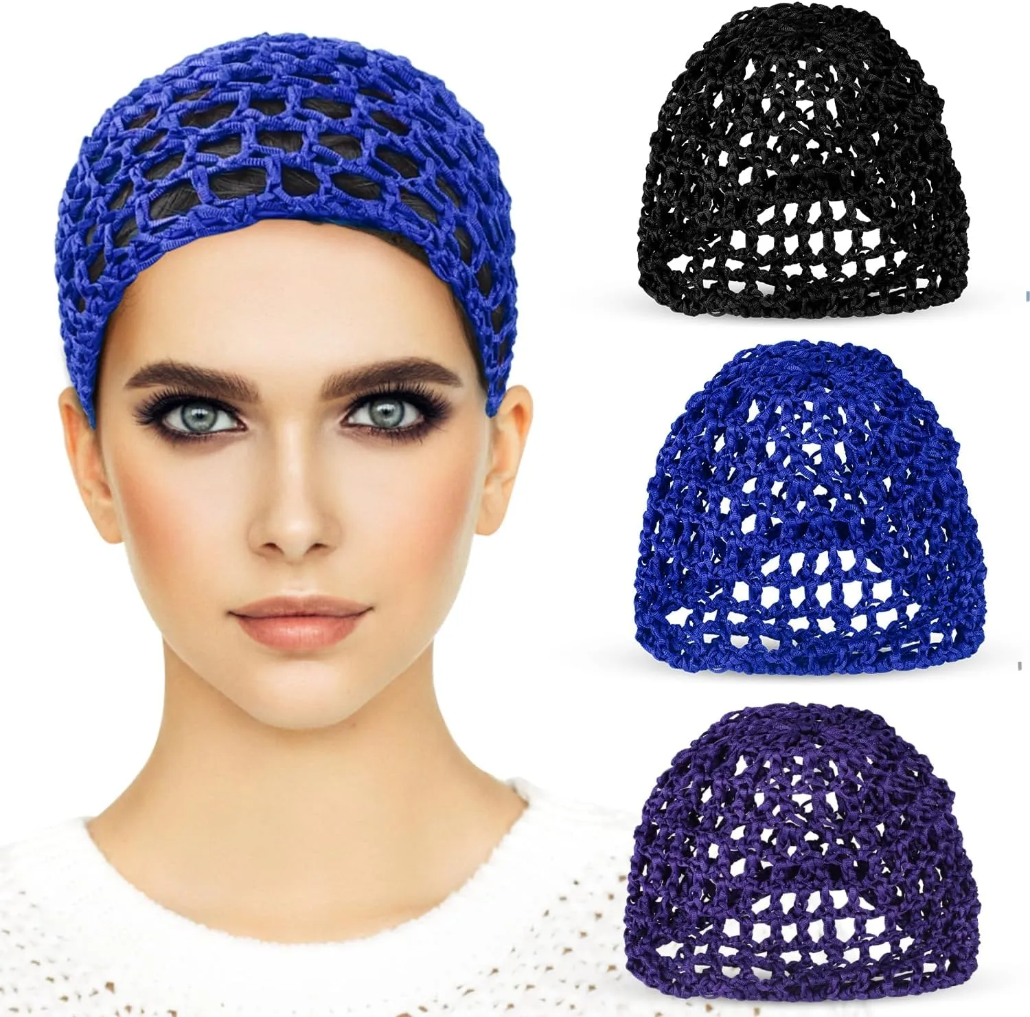 Etercycle 3 Pieces Mesh Crochet Hair Net Snoods for Women, Soft Rayon Knit Crochet Hairnet Hair Cover Accessory for Sleeping