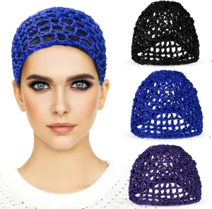 Etercycle 3 Pieces Mesh Crochet Hair Net Snoods for Women, Soft Rayon Knit Crochet Hairnet Hair Cover Accessory for Sleeping