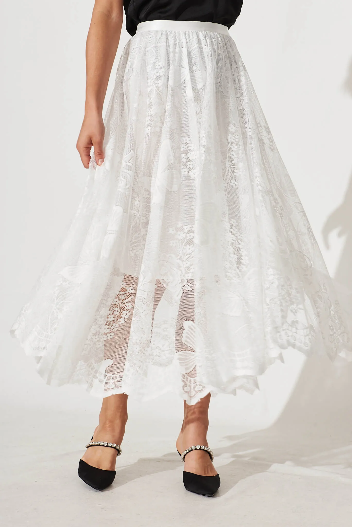 Fairy Tales Midi Skirt In White Lace