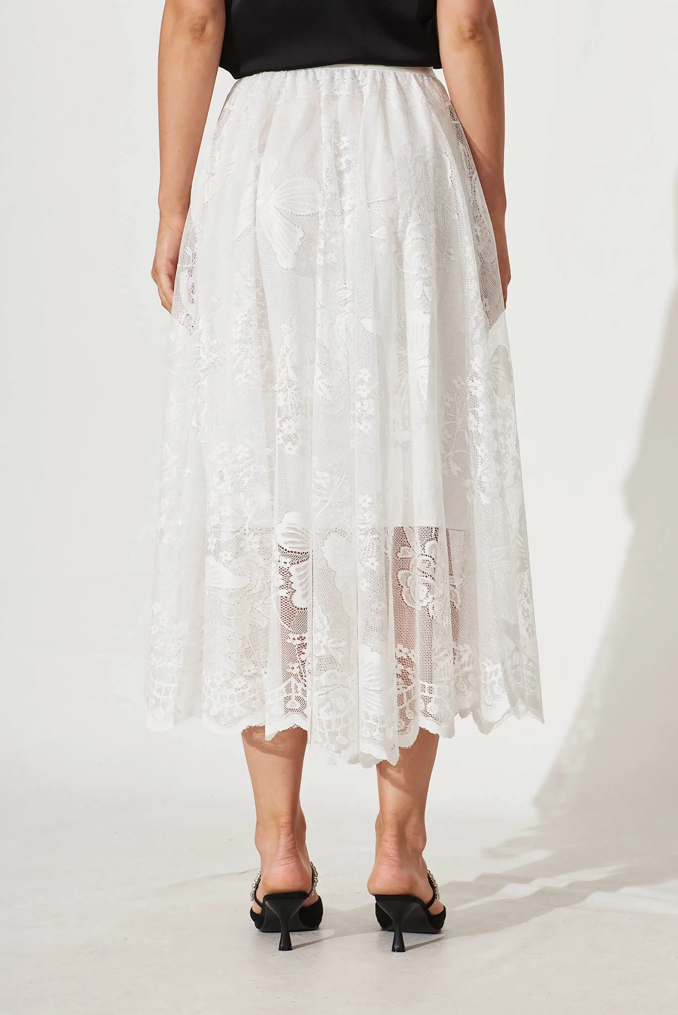 Fairy Tales Midi Skirt In White Lace