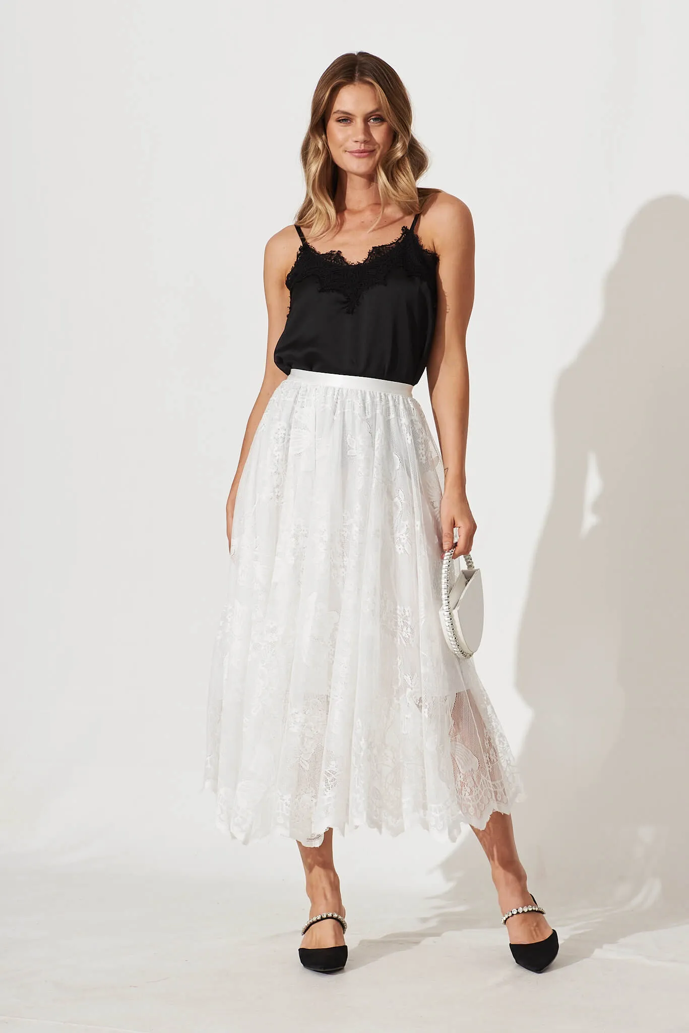 Fairy Tales Midi Skirt In White Lace