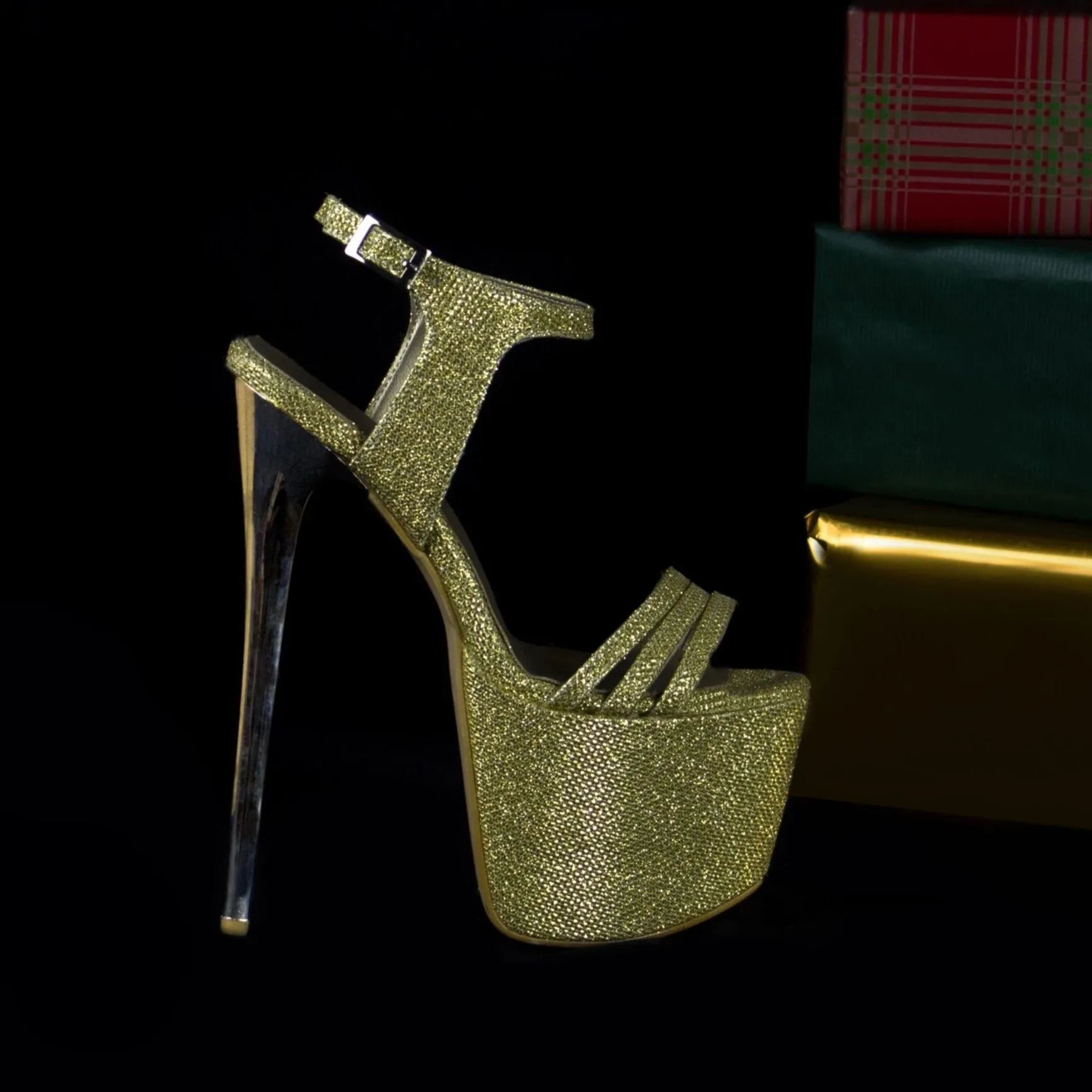 Golden Shine Cross Strap Platforms