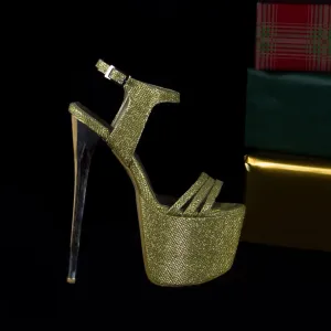 Golden Shine Cross Strap Platforms