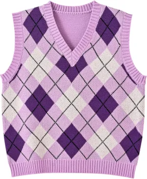 Hyipels Women's Sweater Vest,Y2K Sleeveless Pattern Preppy Style Knitted Crop Tank Top for Girl
