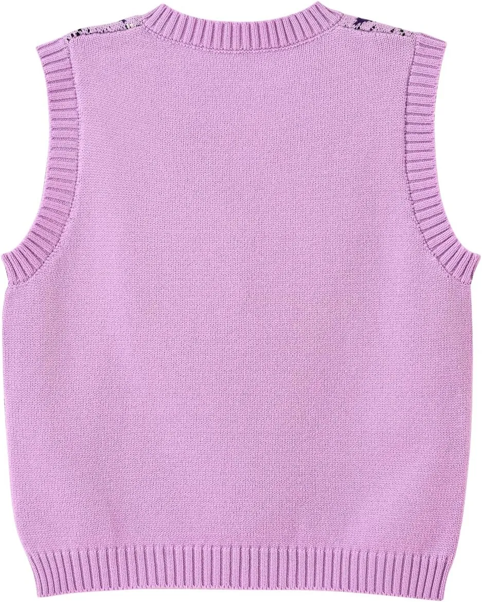 Hyipels Women's Sweater Vest,Y2K Sleeveless Pattern Preppy Style Knitted Crop Tank Top for Girl