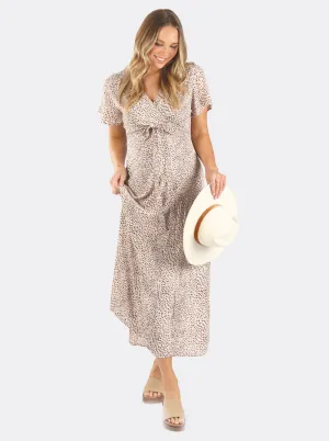Isabella Beige Leopard Print Maternity & Nursing Wrap Dress