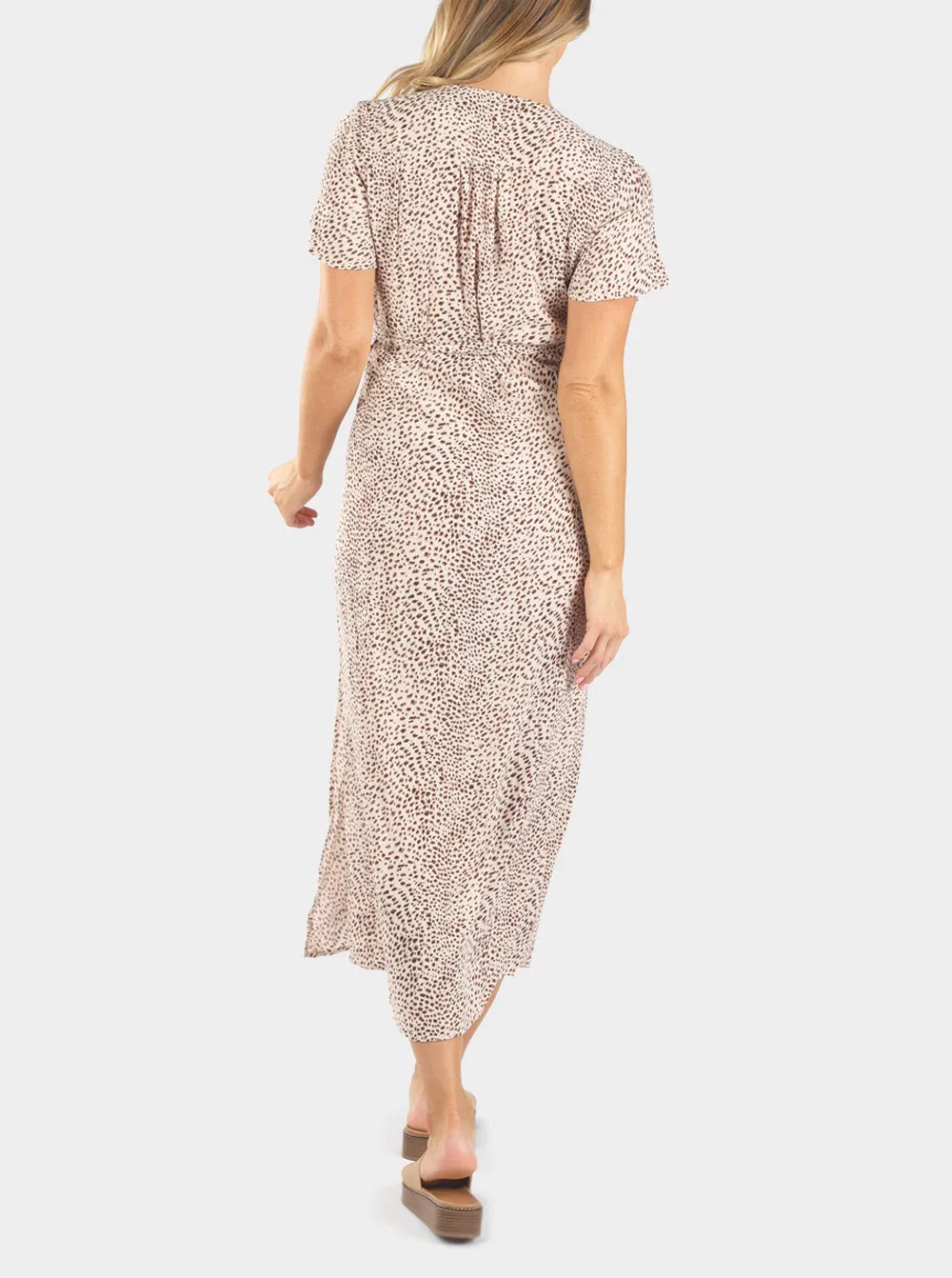 Isabella Beige Leopard Print Maternity & Nursing Wrap Dress