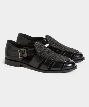 Jacques Solovière Franck Raffia Fisherman Sandal in Black