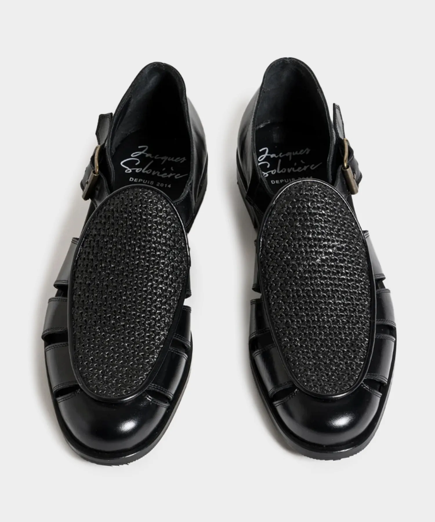 Jacques Solovière Franck Raffia Fisherman Sandal in Black