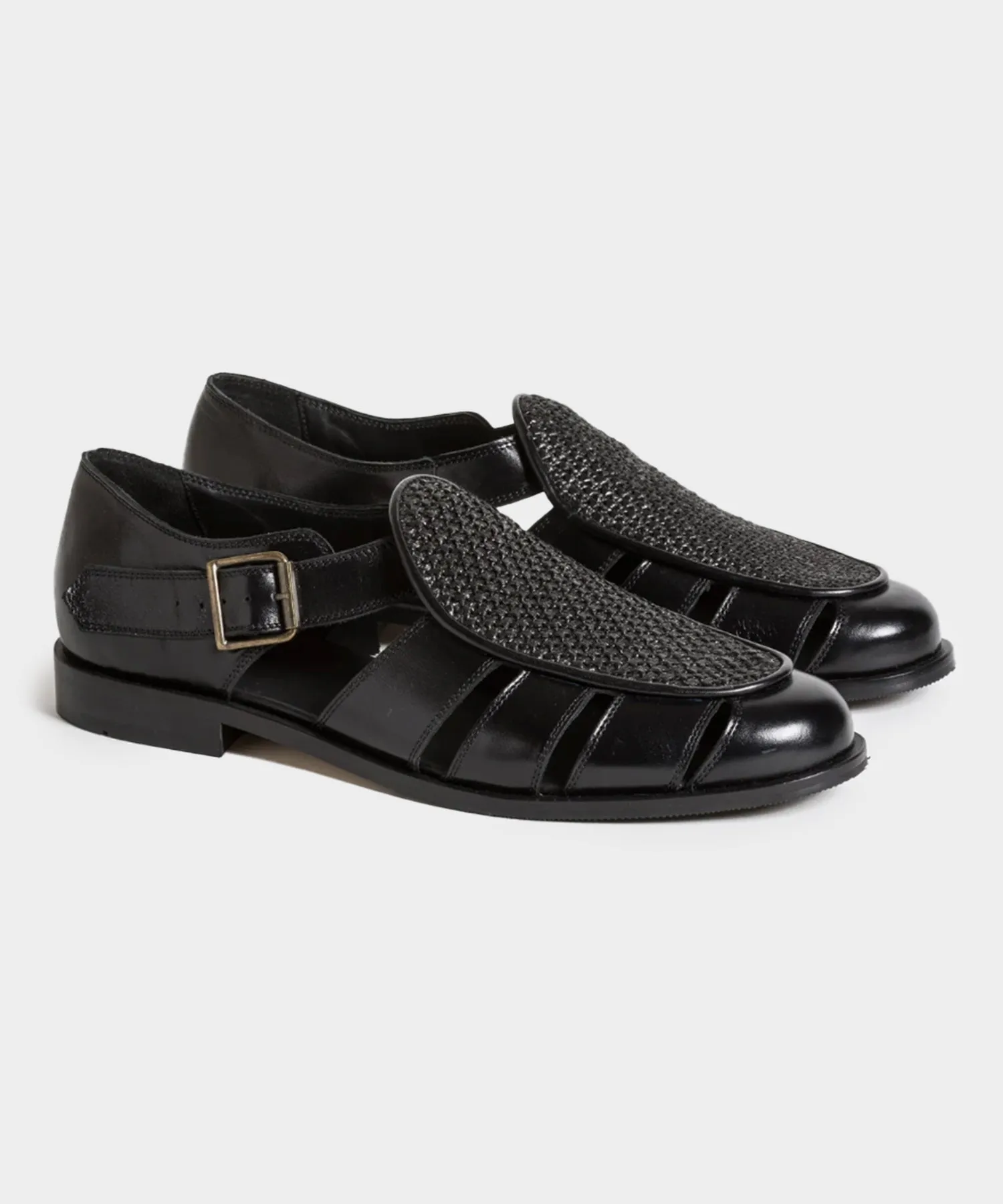 Jacques Solovière Franck Raffia Fisherman Sandal in Black