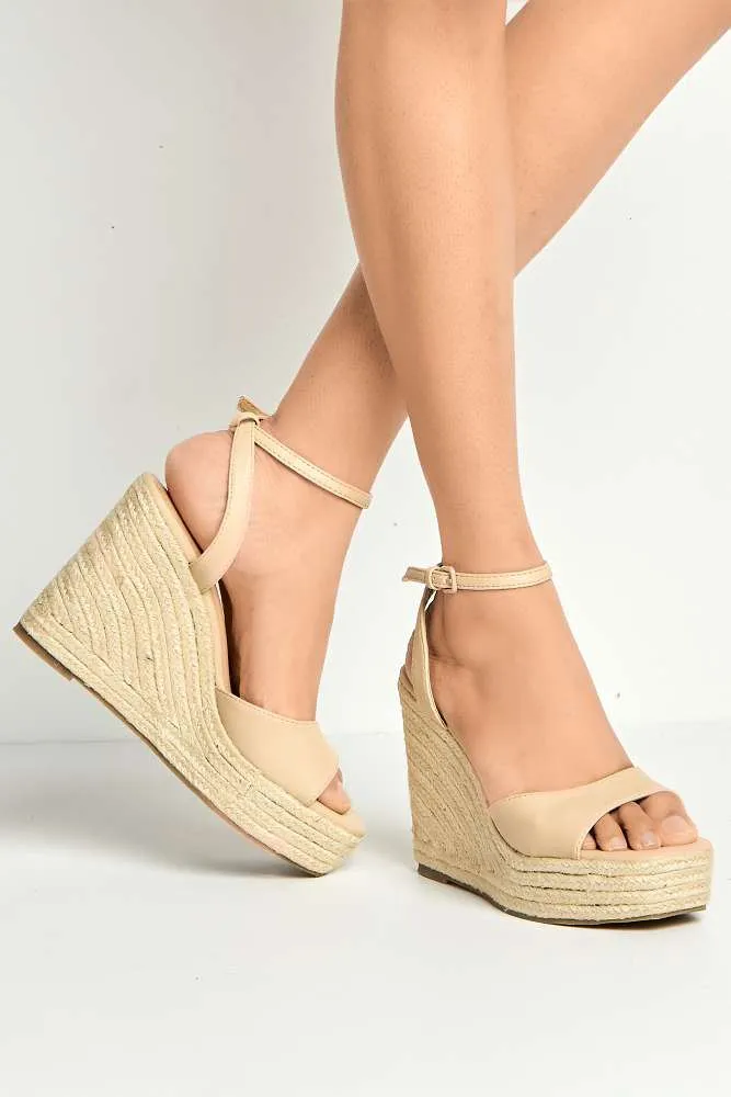 Kai Ankle Strap Wedges in Nude