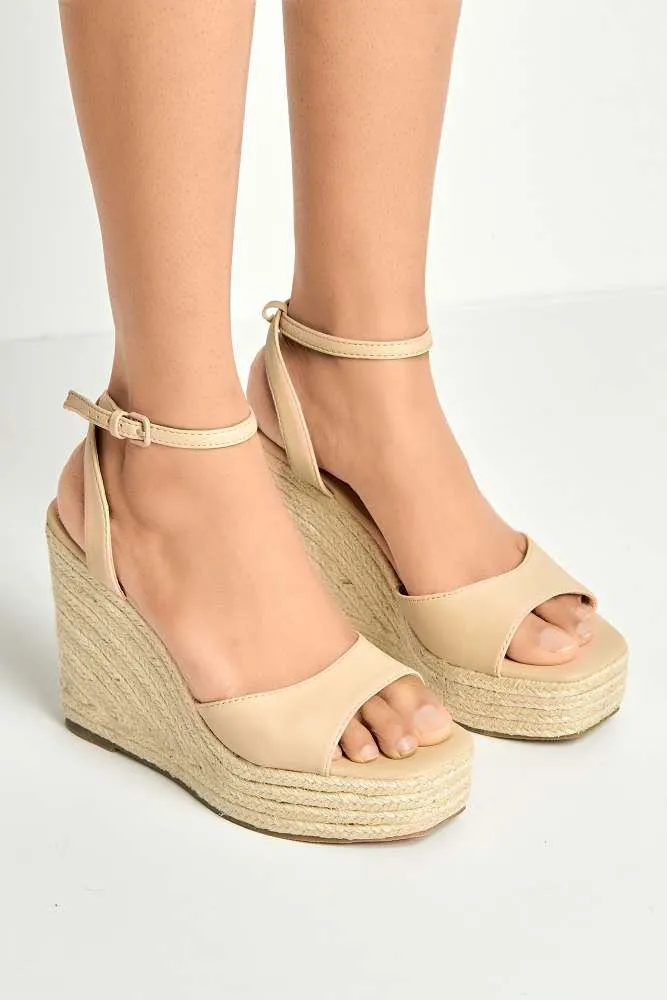 Kai Ankle Strap Wedges in Nude