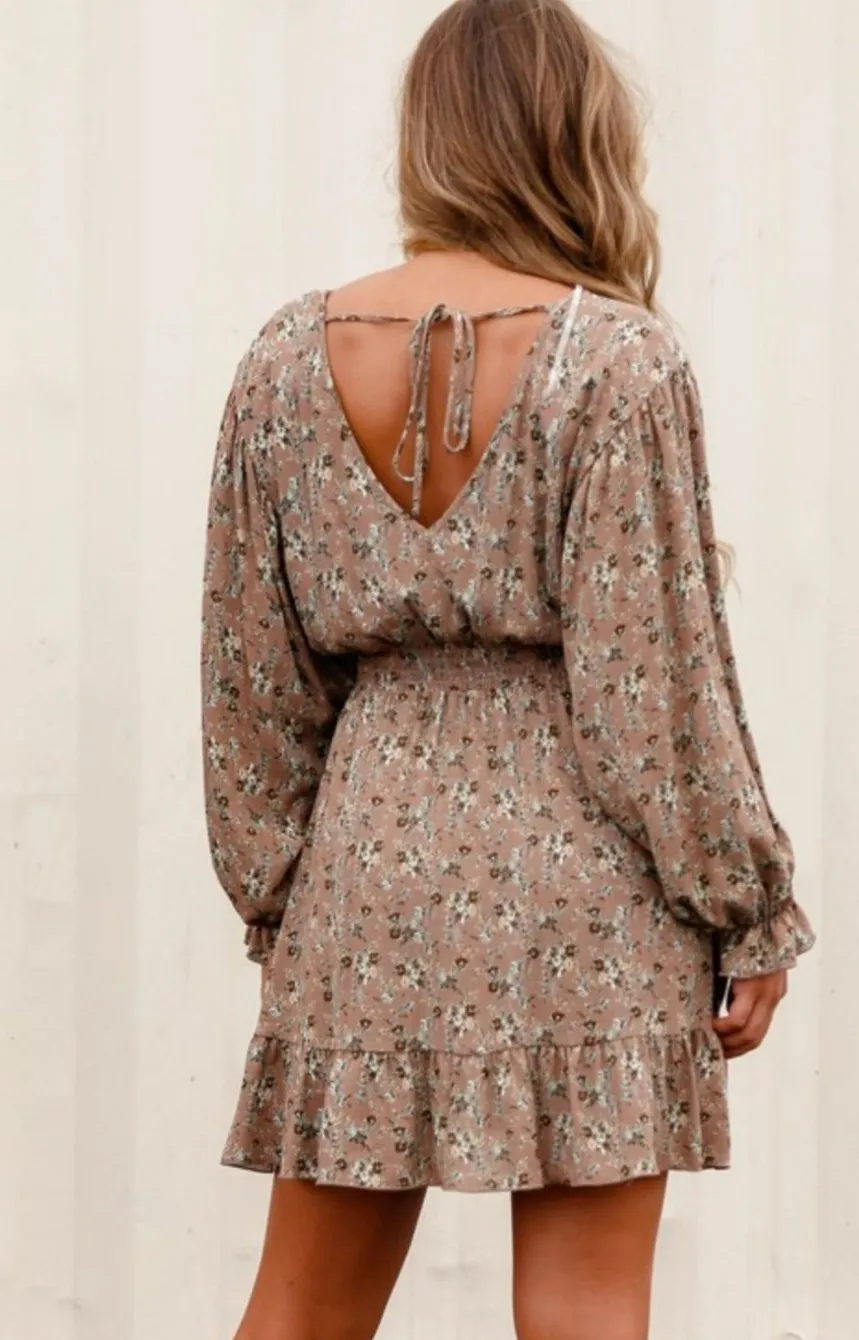 Long Sleeve Floral Print Woven Mini Dress