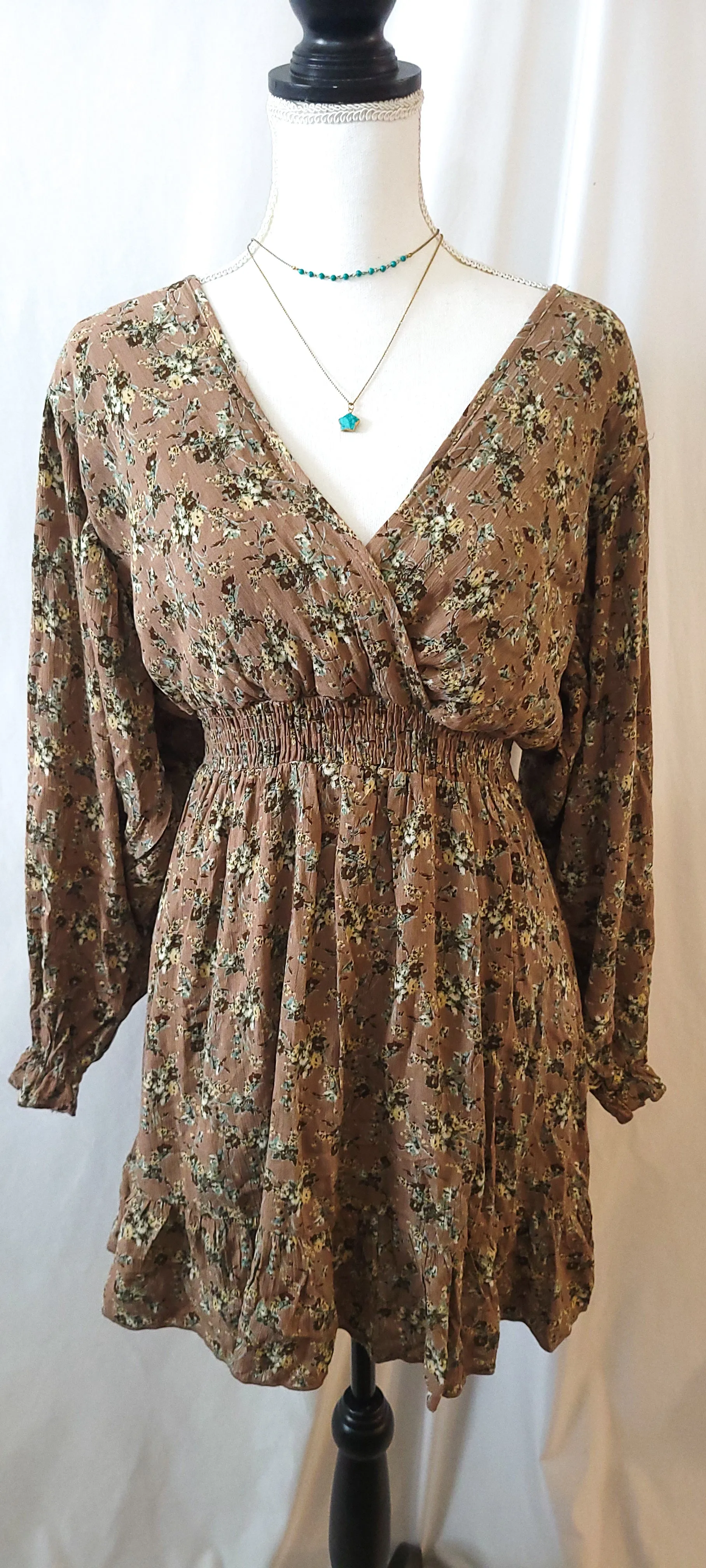 Long Sleeve Floral Print Woven Mini Dress