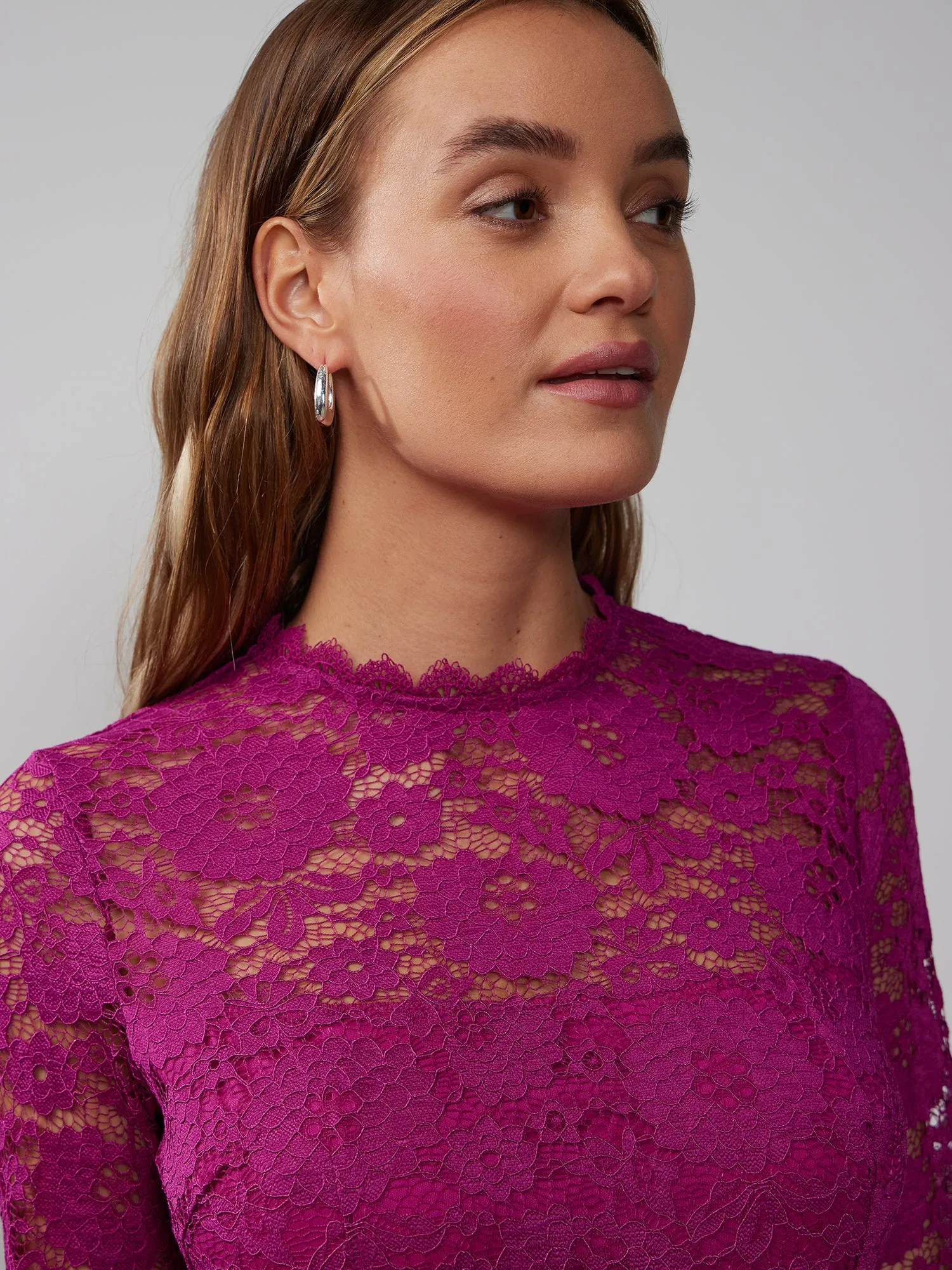 Long Sleeve Scallop Lace Sheath Dress