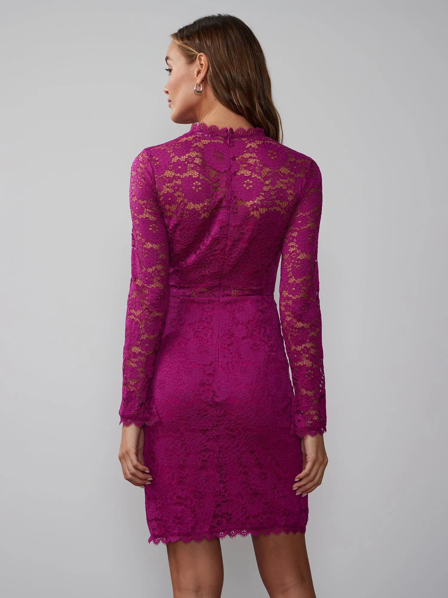 Long Sleeve Scallop Lace Sheath Dress